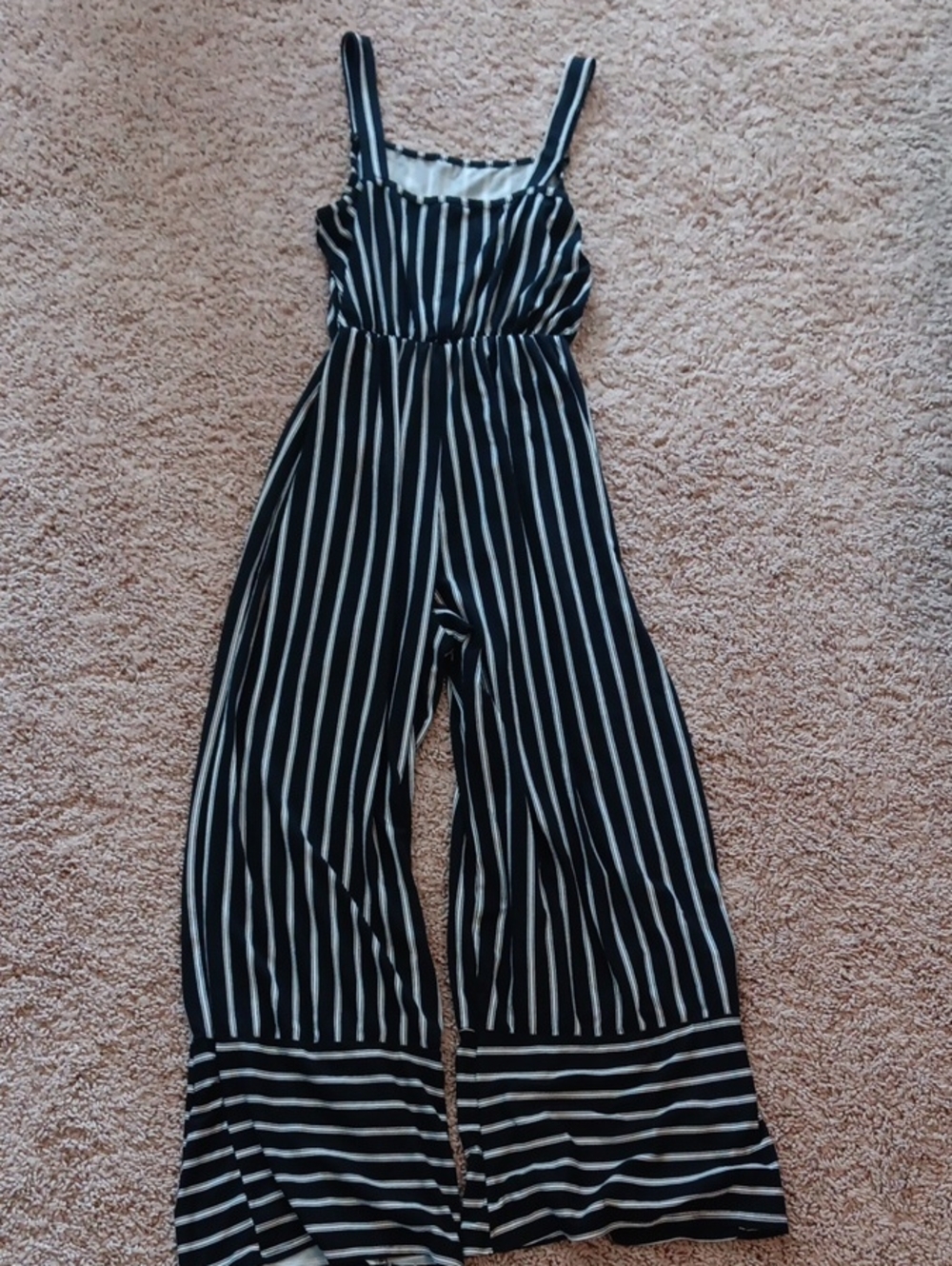 Women’s Black & White Striped Wide-Leg Jumpsuit